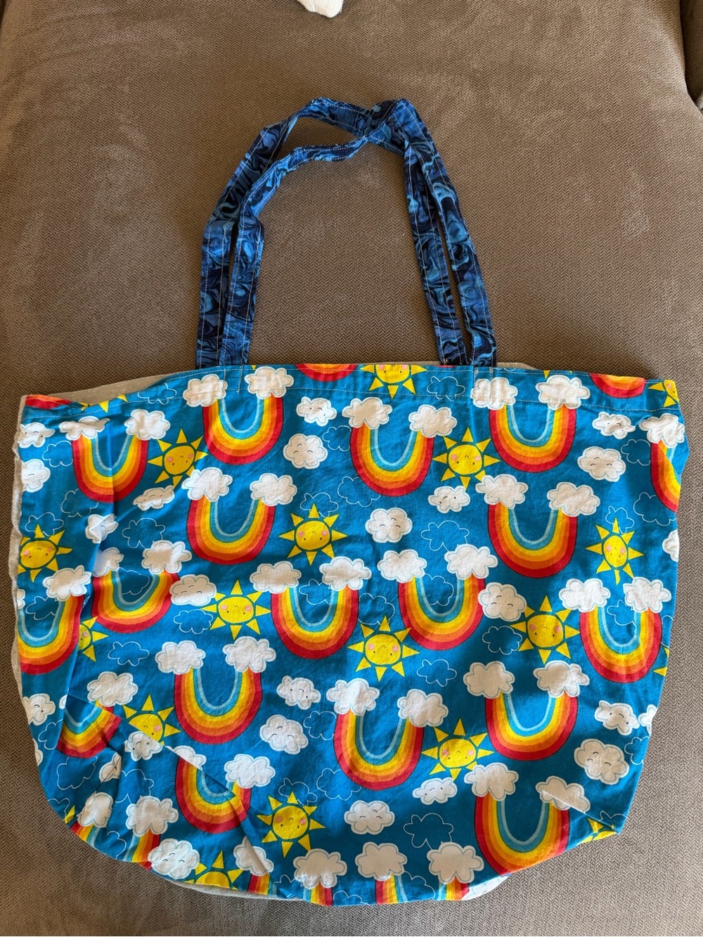 Handmade Cotton Tote Bag with Rainbow & Sun Pattern